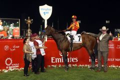 Secret Circle, Victor Espinoza und Team nach dem Sieg in Meydan. www.galoppfoto.de - Frank Sorge