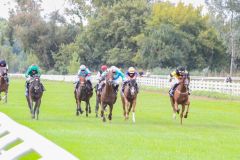 Außen wird gewonnen: Aleja gewinnt mit großem Speed. www.galoppfoto.de