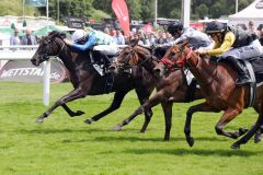 Sorgte für die Überraschung beim Jack White Hamburger Stutenpreis: Princess Badee gewinnt mit Michael Cadeddu als 23,8-Außenseiterin. ©galoppfoto - Sabine Brose