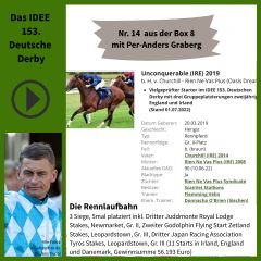 Geht mit der Nr. 14 ins IDEE 153. Deutsche Derby - Unconquerable. ©galoppfoto - Turf-Times - Dr. Jens Fuchs